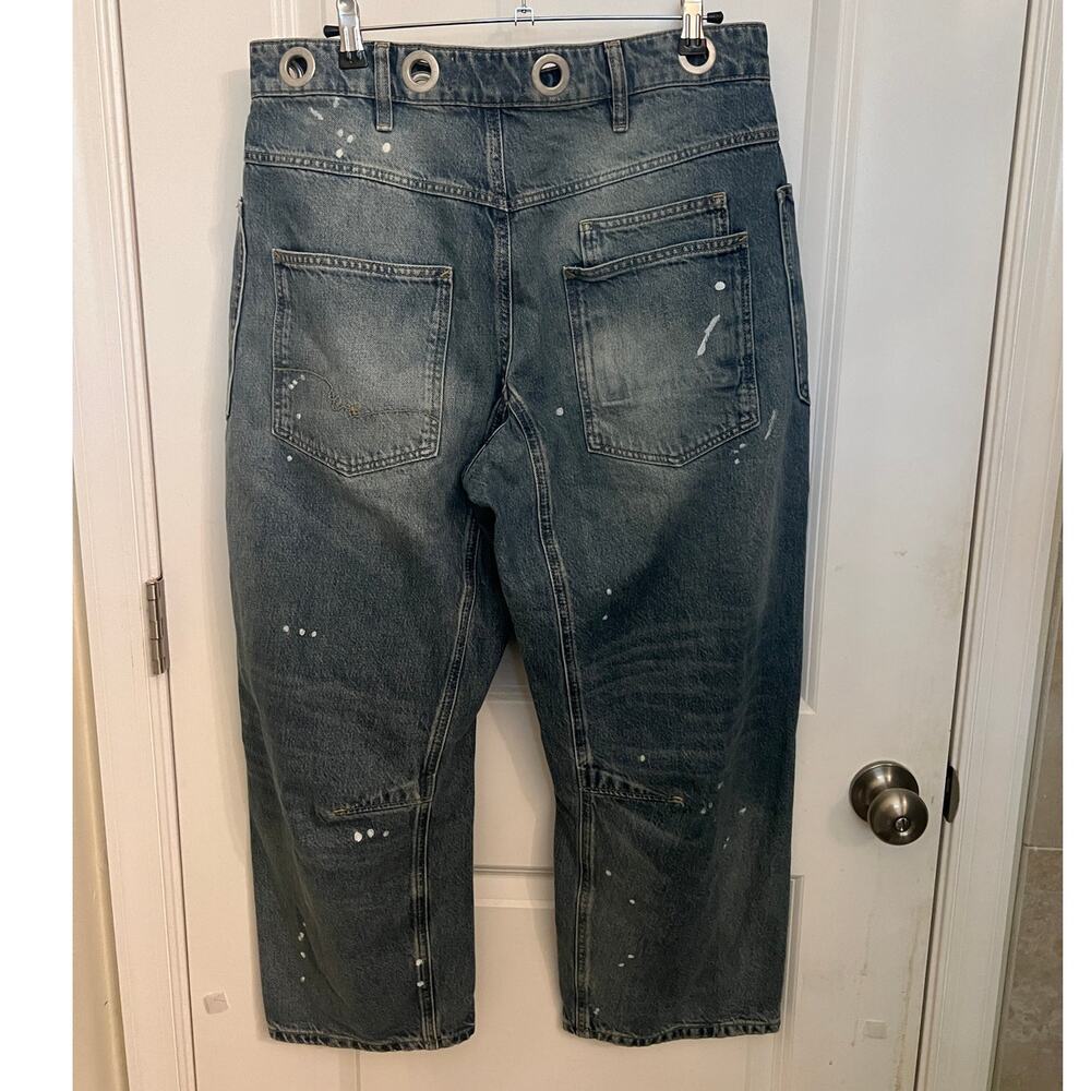 Wide-Leg Denim Jeans in Distressed Blue - Picture 4 of 10